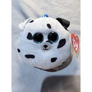 Ty Squish-a-Boos Fetch Dalmatian Dog Plush Backpack Clip 3 inch White Black Spot